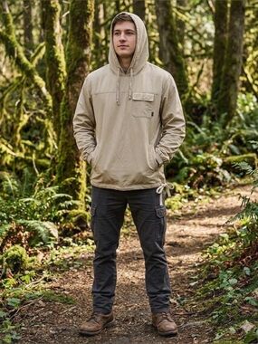 Men’s Vintage Empyre Light Beige Pullover Windbreaker Hoodie